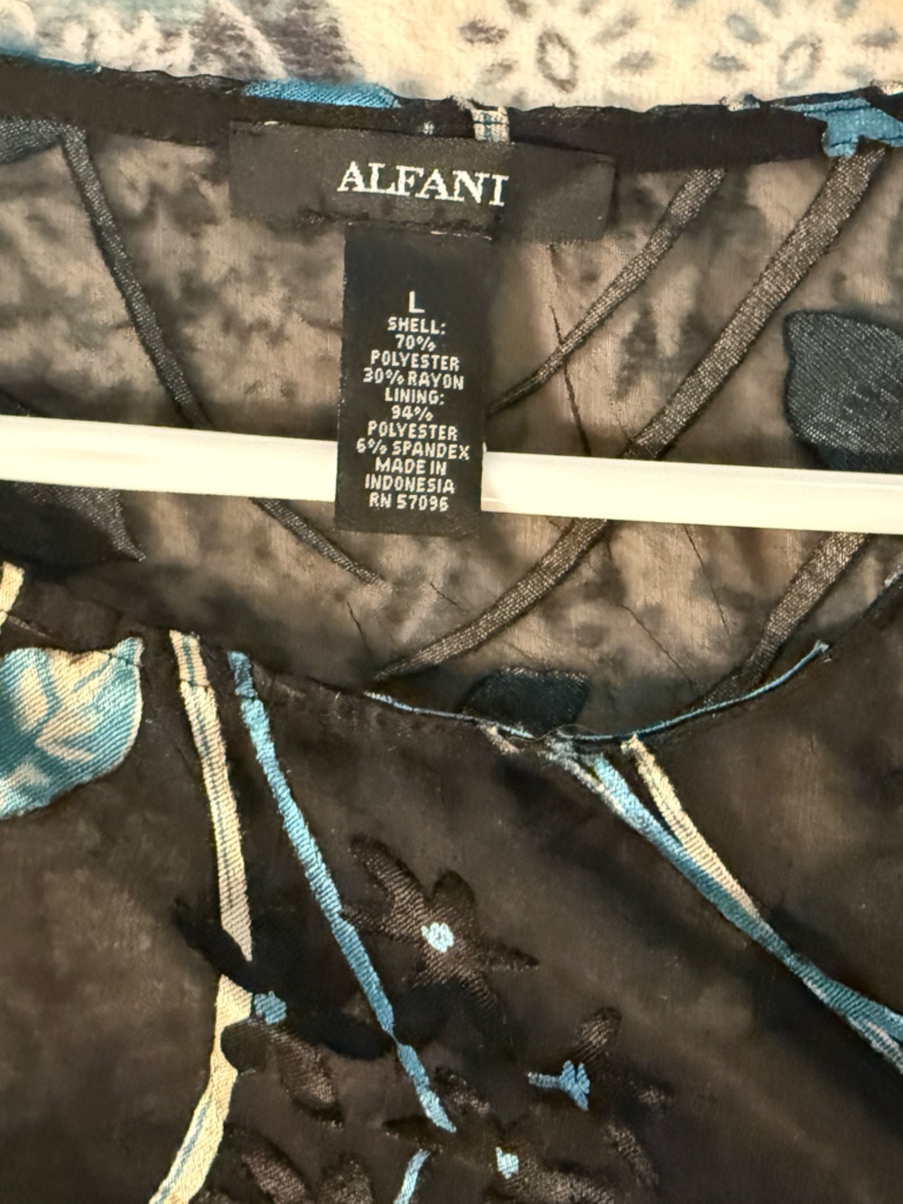 Alfani Black Sheer Blouse with Teal Floral Print - Picture 6 of 8